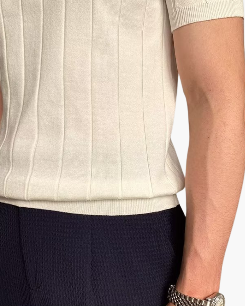 Cannes Textured Ribbed Cotton Polo Shirt