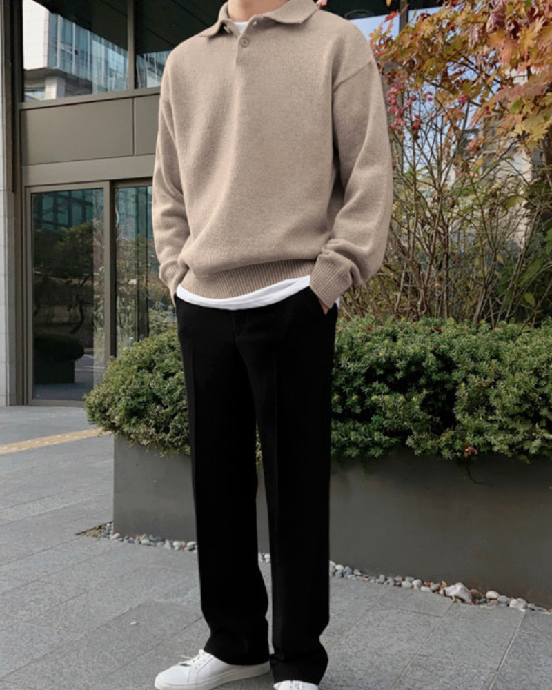 Woolen Half-Zip Sweater with Stylish Button Detail