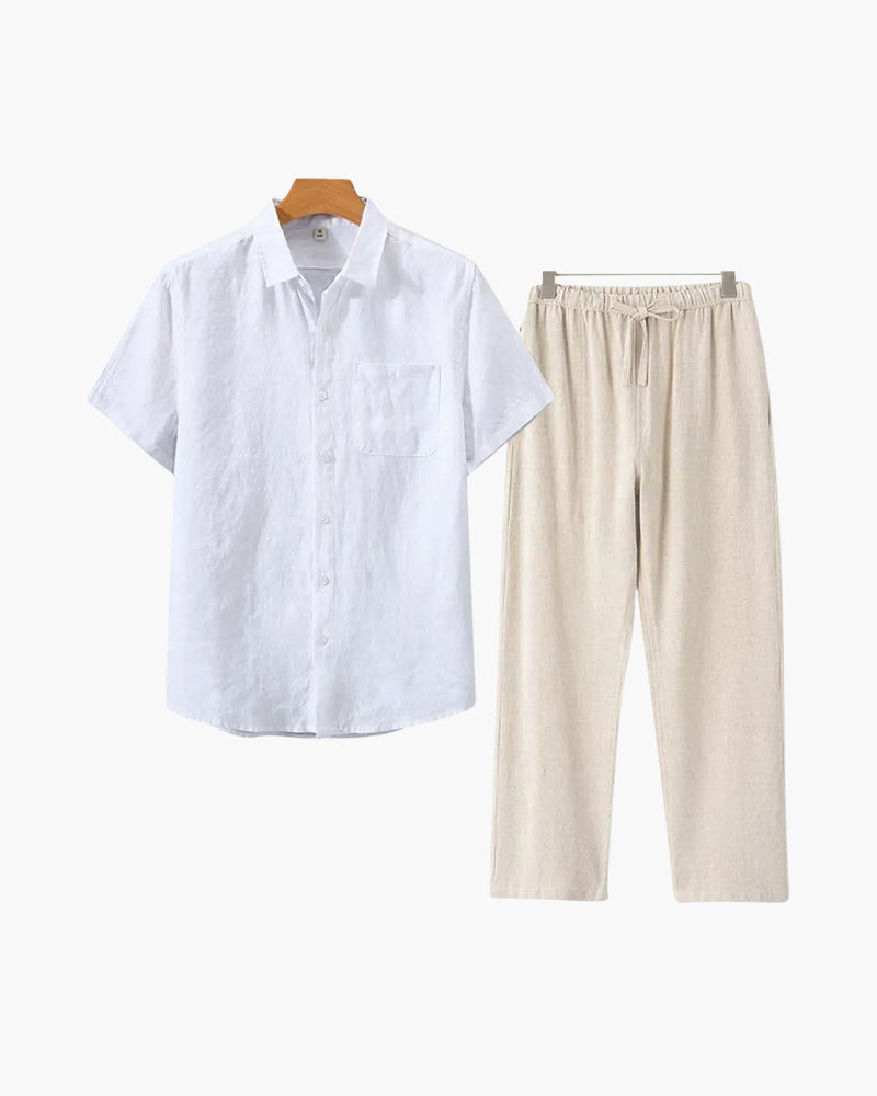Old Money Linen Set with Short-Sleeve Top