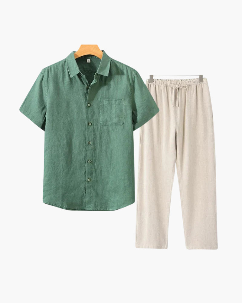 Old Money Linen Set with Short-Sleeve Top