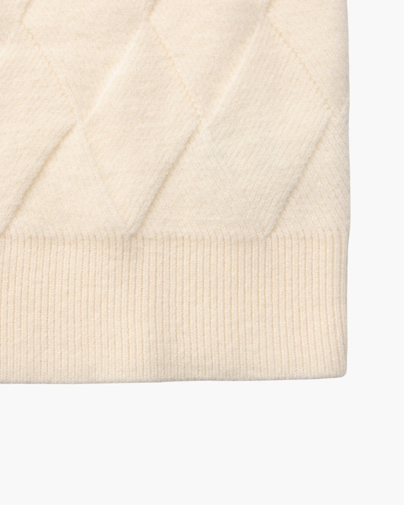 Diamond-Pattern Knit Crewneck Sweater