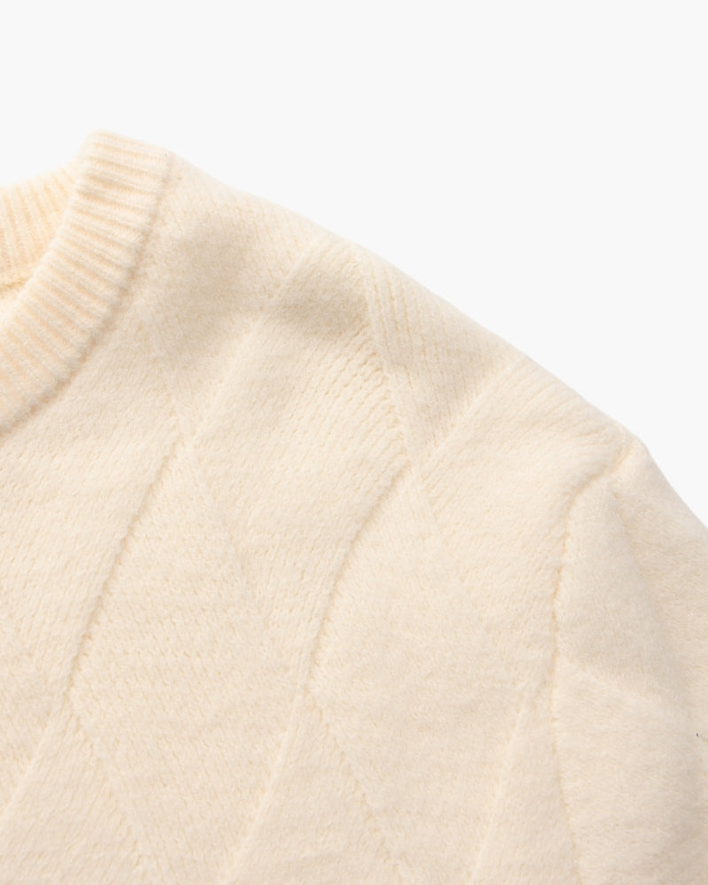 Diamond-Pattern Knit Crewneck Sweater