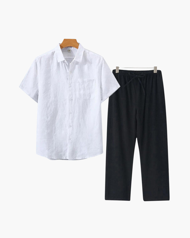 Old Money Linen Set with Short-Sleeve Top