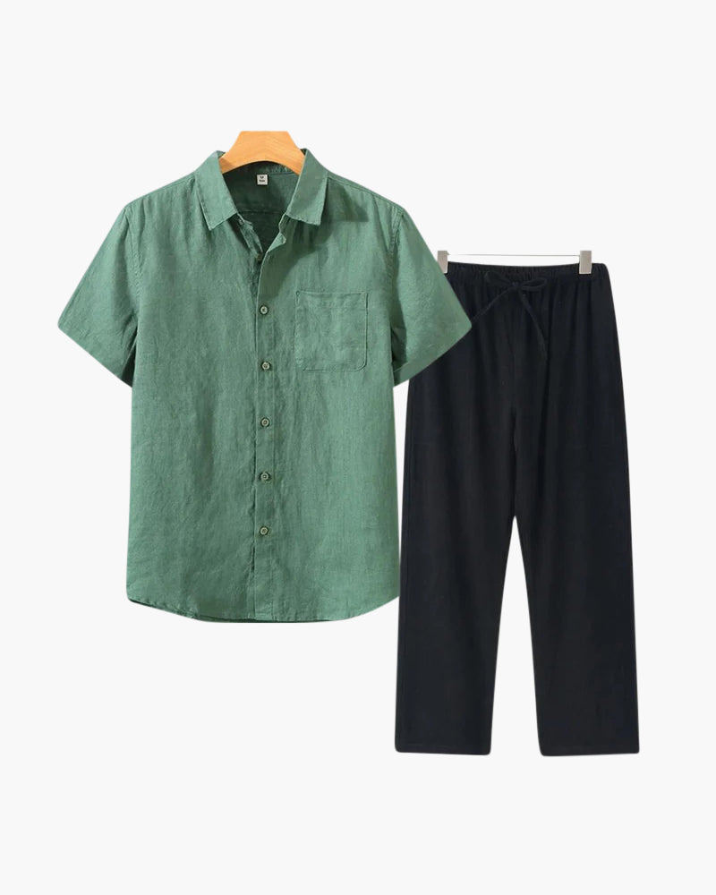 Old Money Linen Set with Short-Sleeve Top