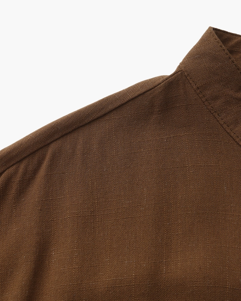 Men’s Textured Cotton Mandarin Collar Shirt – Relaxed Fit and Effortless Style