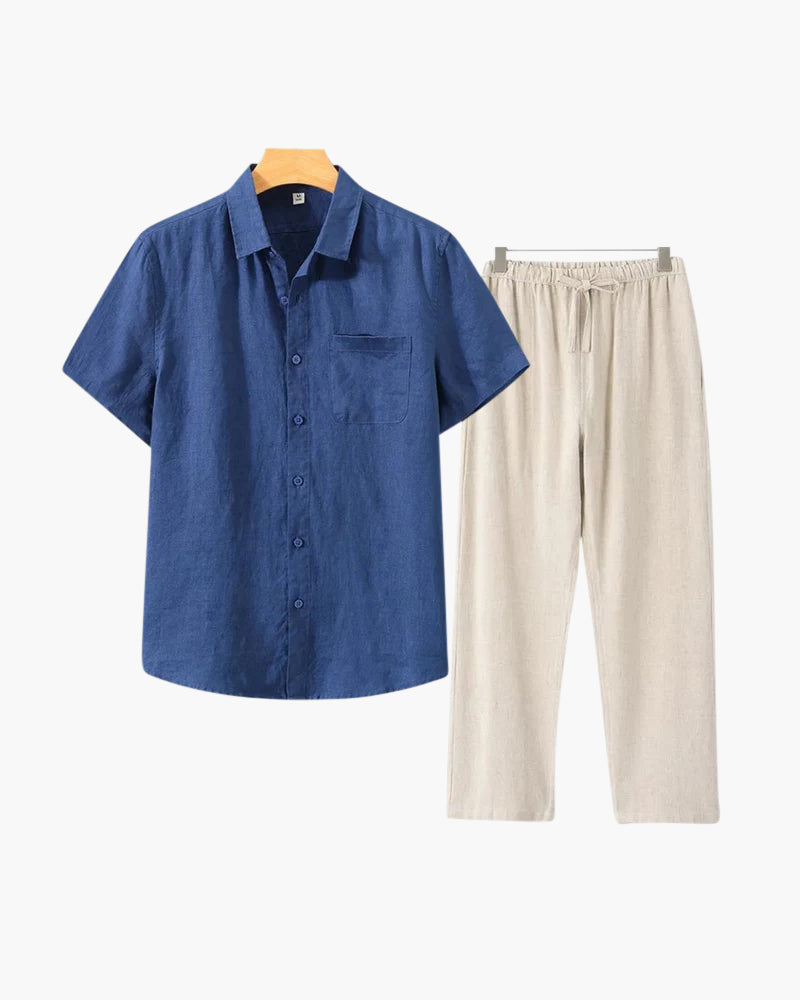 Old Money Linen Set with Short-Sleeve Top