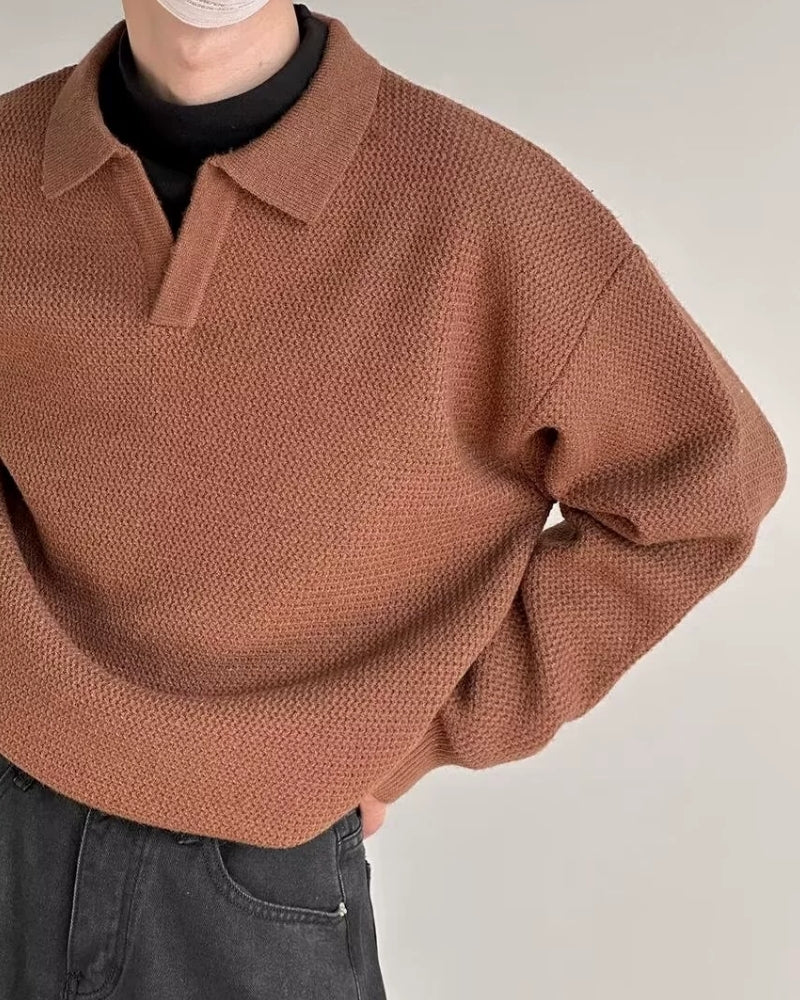 Textured Knit Polo Sweater for Effortless Everyday Style