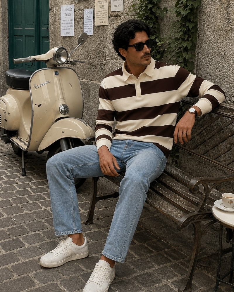 Vintage Striped Rugby Polo Shirt