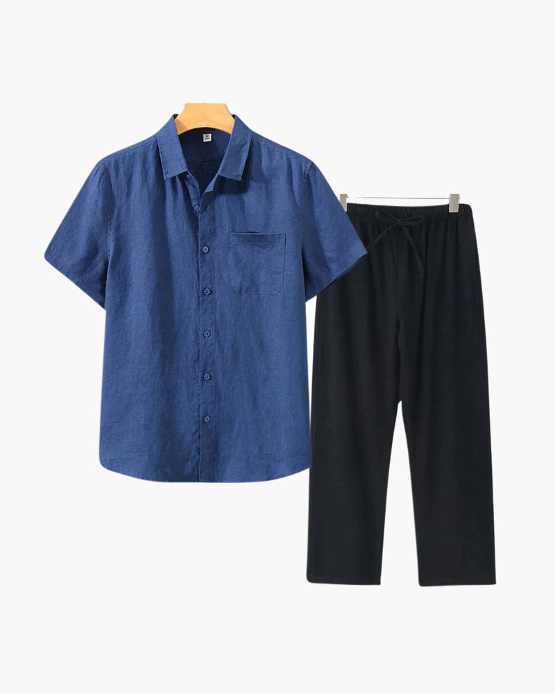 Old Money Linen Set with Short-Sleeve Top