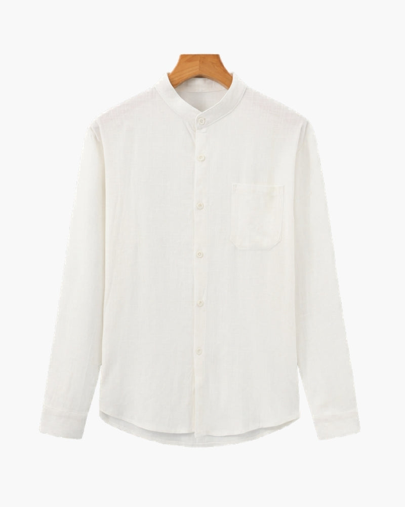 Men’s Textured Cotton Mandarin Collar Shirt – Relaxed Fit and Effortless Style