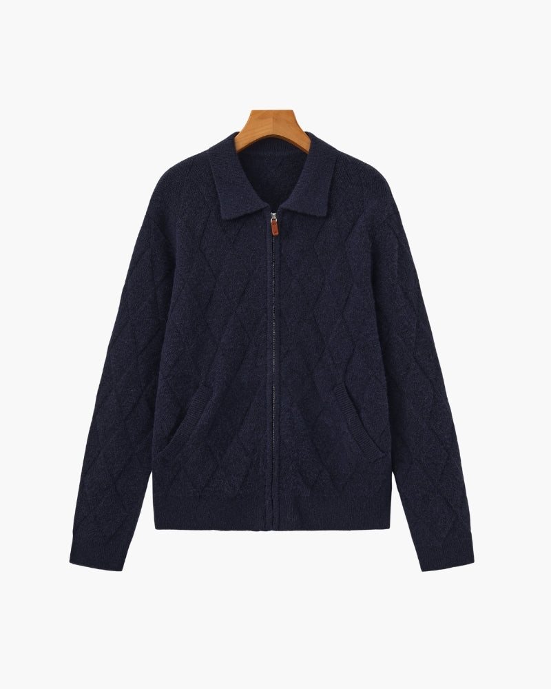 Heritage Diamond-Knit Zip-Up Cardigan
