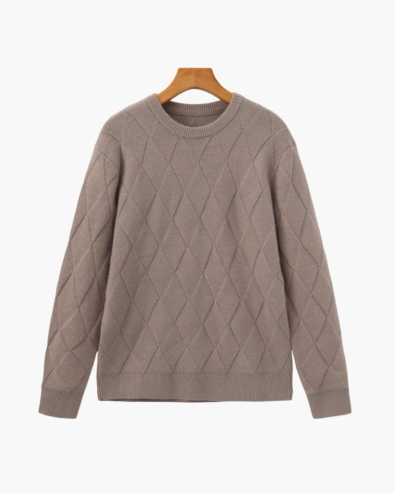 Diamond-Pattern Knit Crewneck Sweater