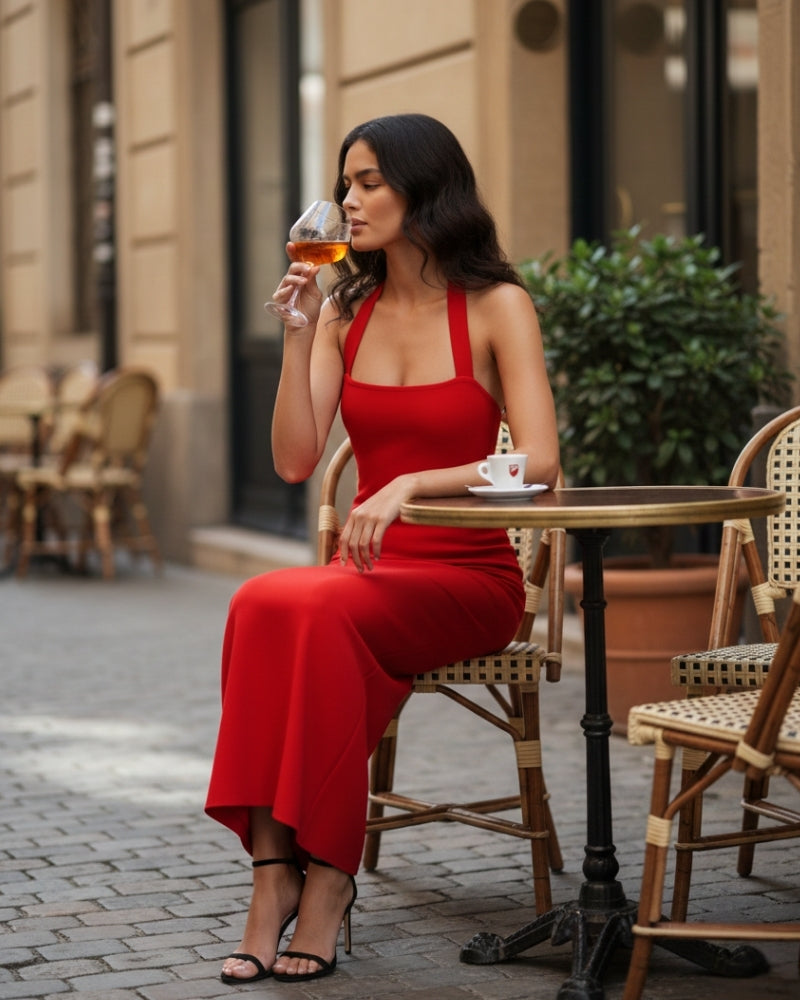 Elegant Halter Neck Slim-Fit Maxi Dress