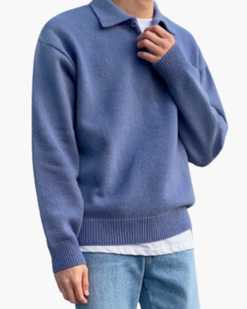 Woolen Half-Zip Sweater with Stylish Button Detail