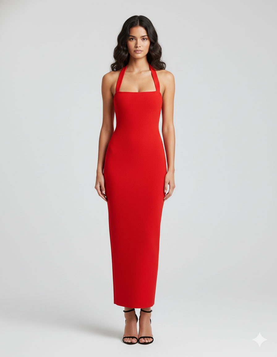 Elegant Halter Neck Slim-Fit Maxi Dress