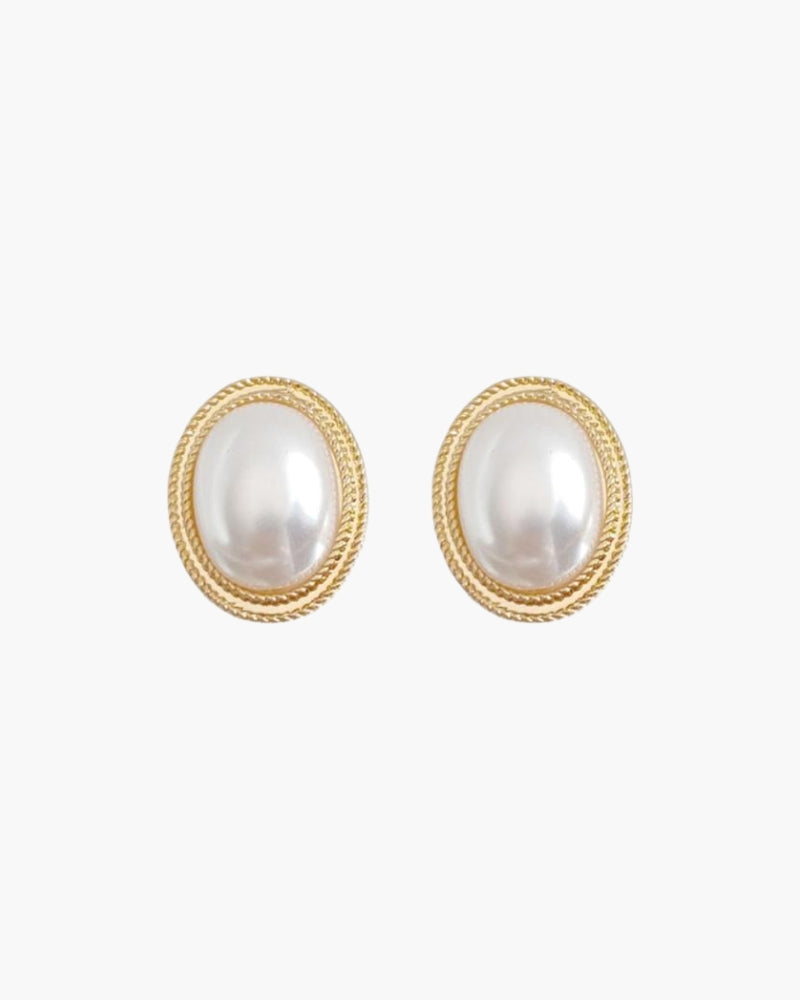 Radiant Oval Pearl Stud Earrings