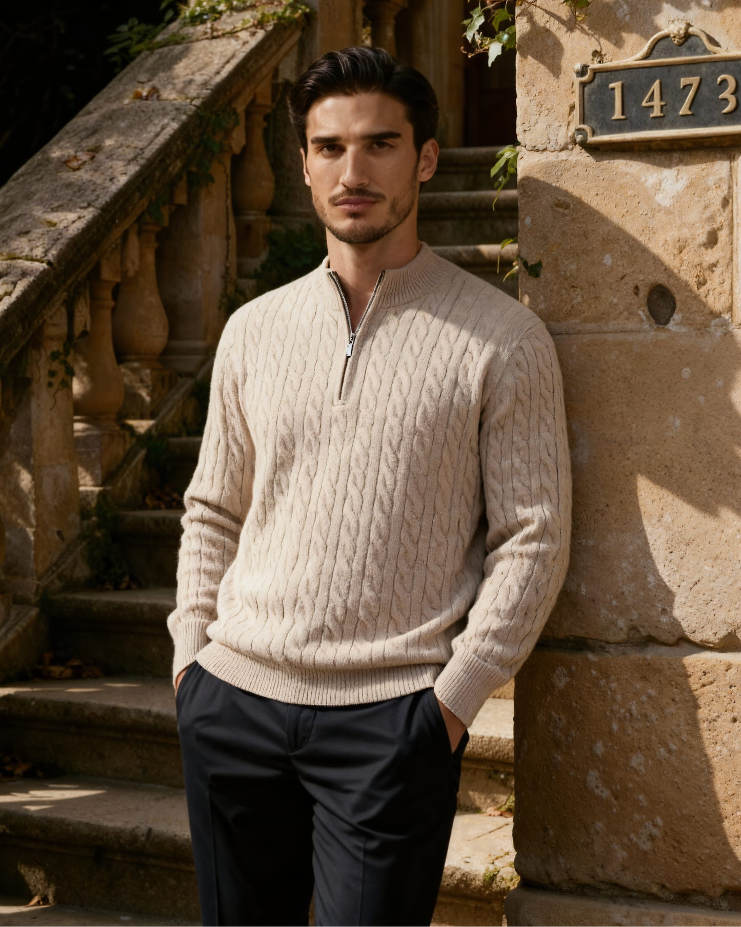 100% Luxurious Cashmere Woven Half-Zip Sweater