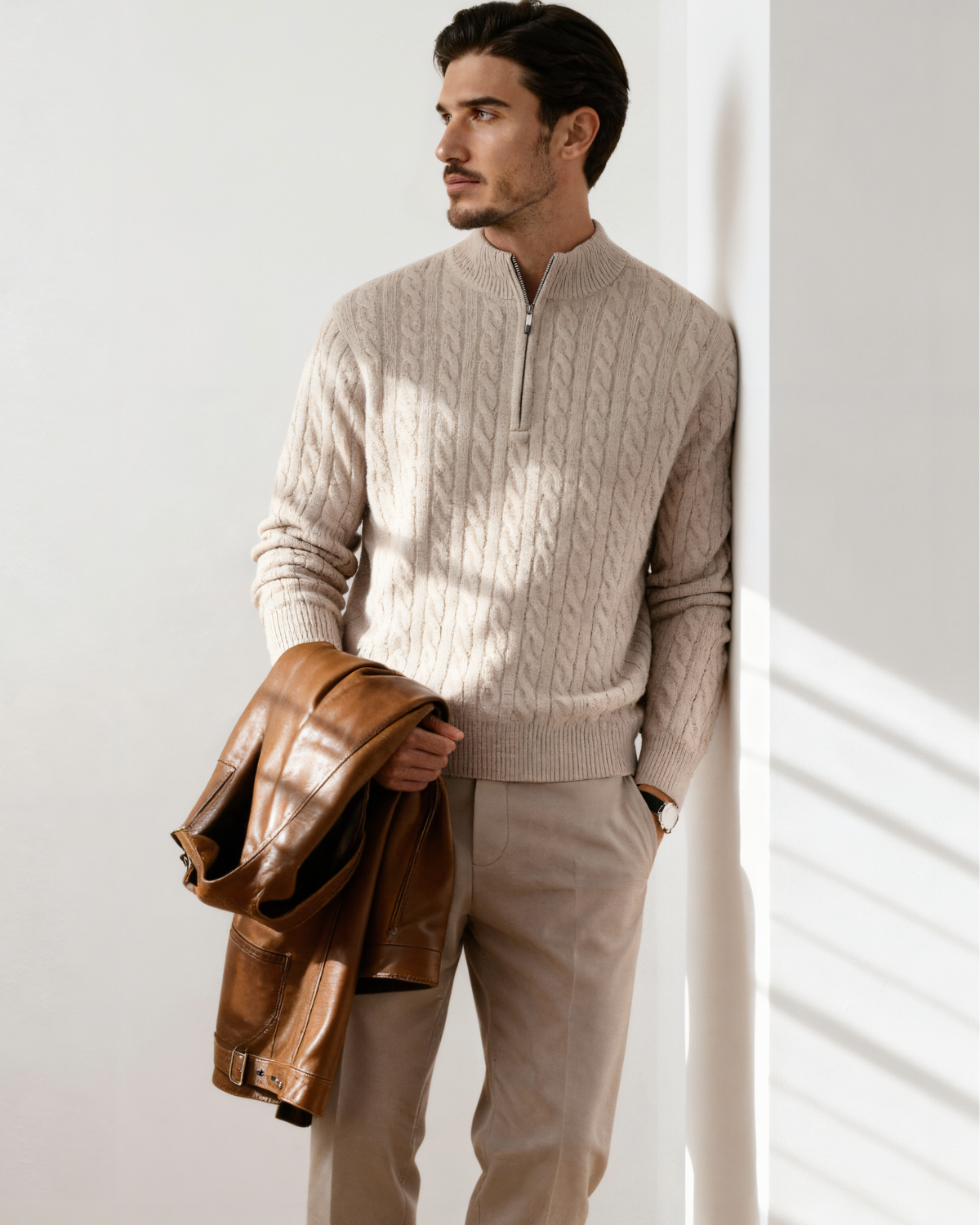 100% Luxurious Cashmere Woven Half-Zip Sweater