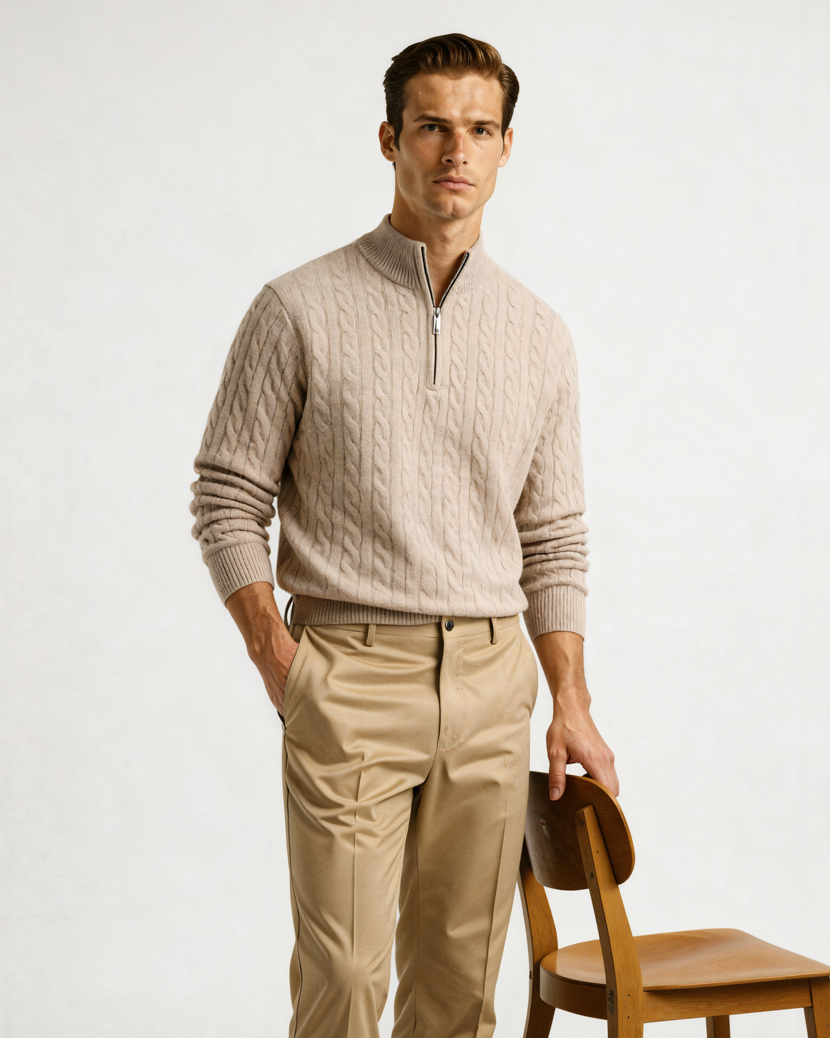 100% Luxurious Cashmere Woven Half-Zip Sweater