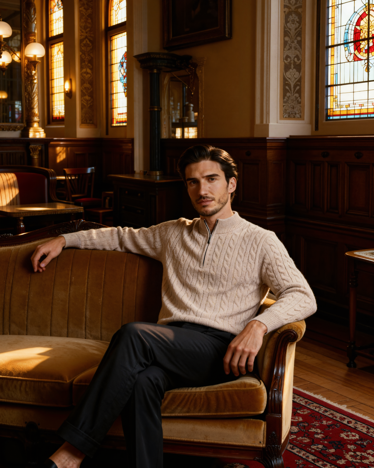 100% Luxurious Cashmere Woven Half-Zip Sweater