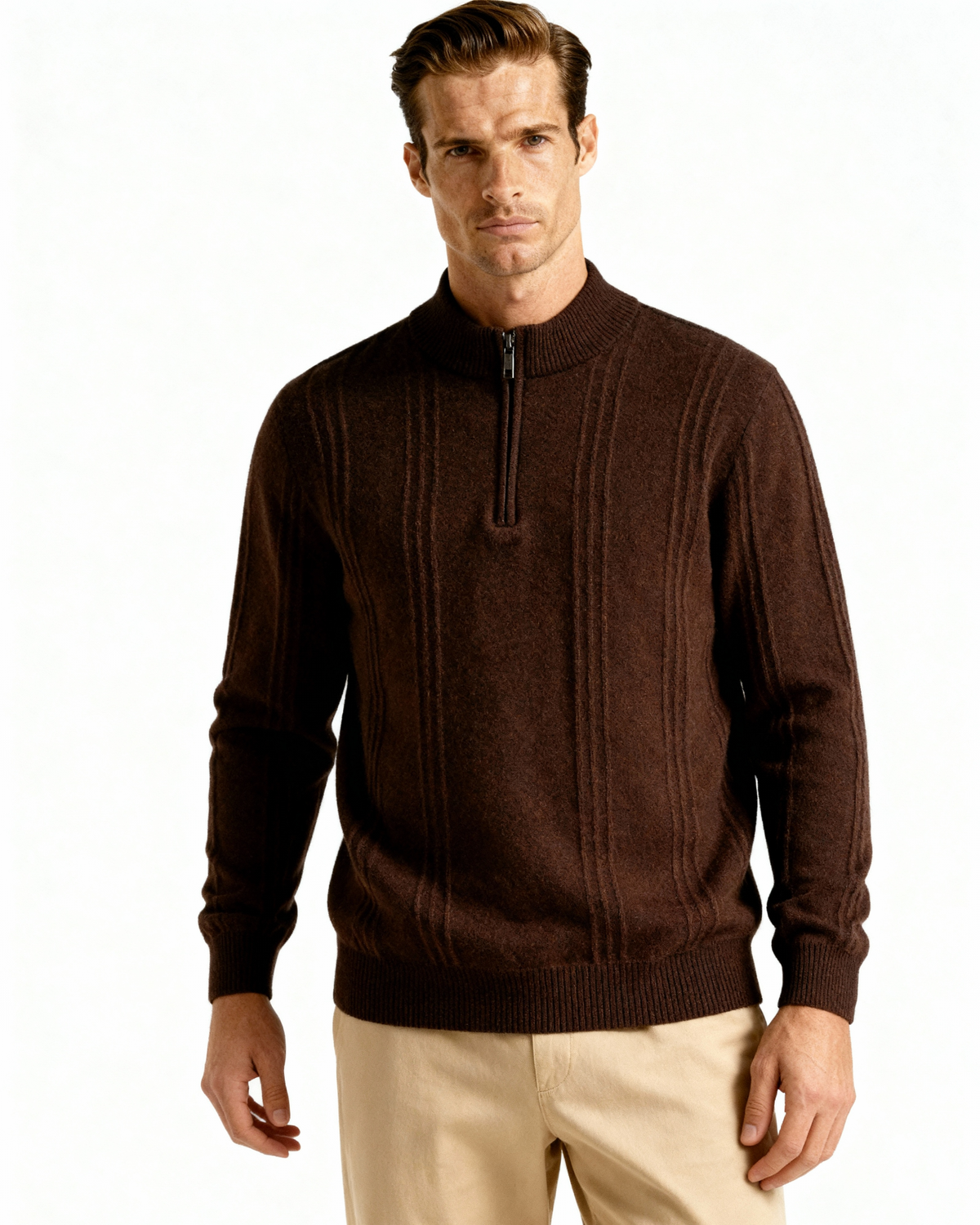 100% Luxurious Cashmere Ribbed Half-Zip Sweater