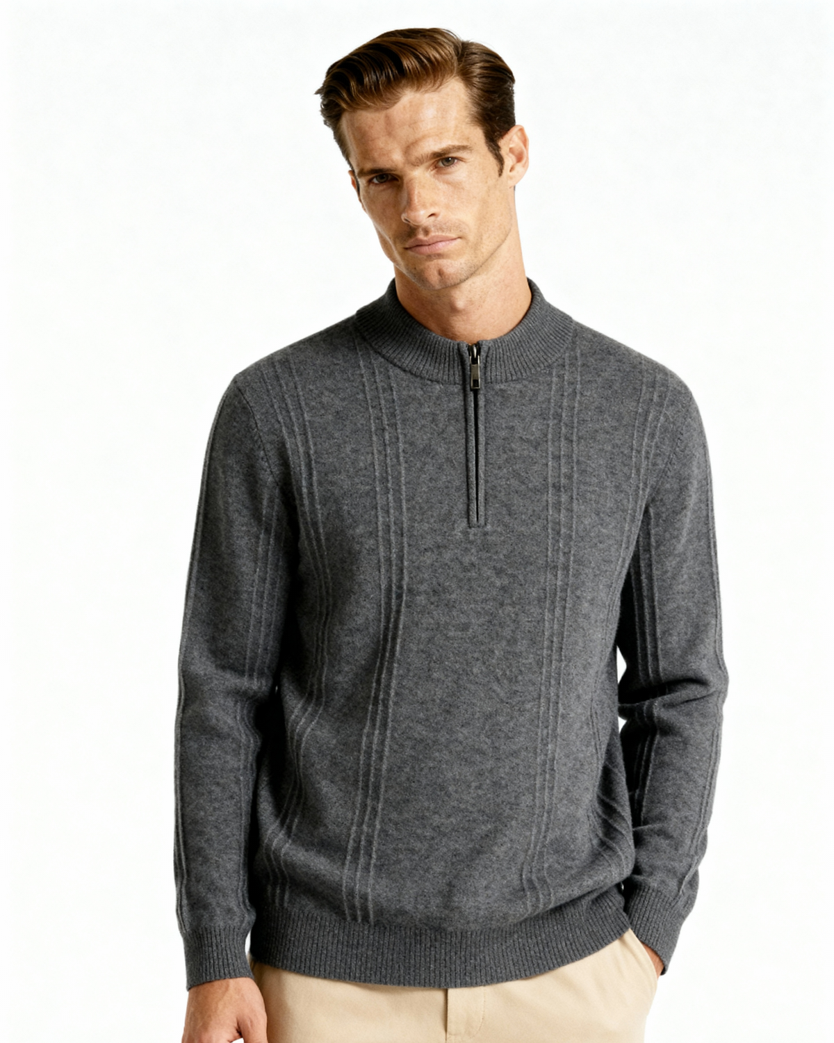 100% Luxurious Cashmere Ribbed Half-Zip Sweater