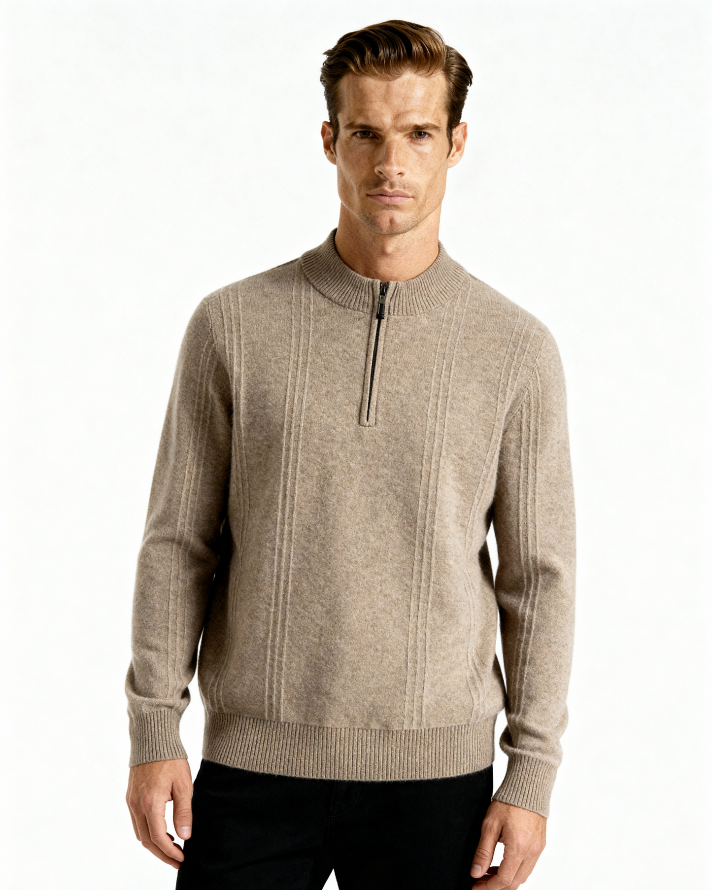 100% Luxurious Cashmere Ribbed Half-Zip Sweater