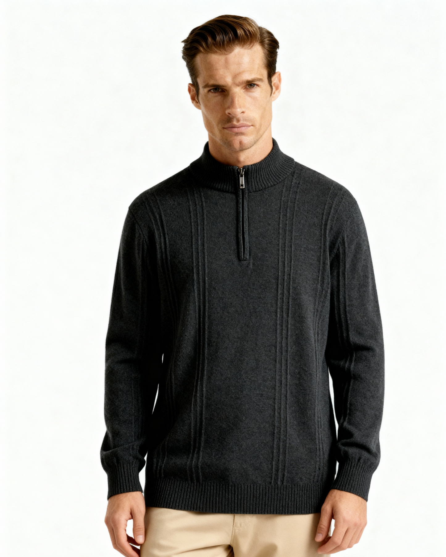 100% Luxurious Cashmere Ribbed Half-Zip Sweater