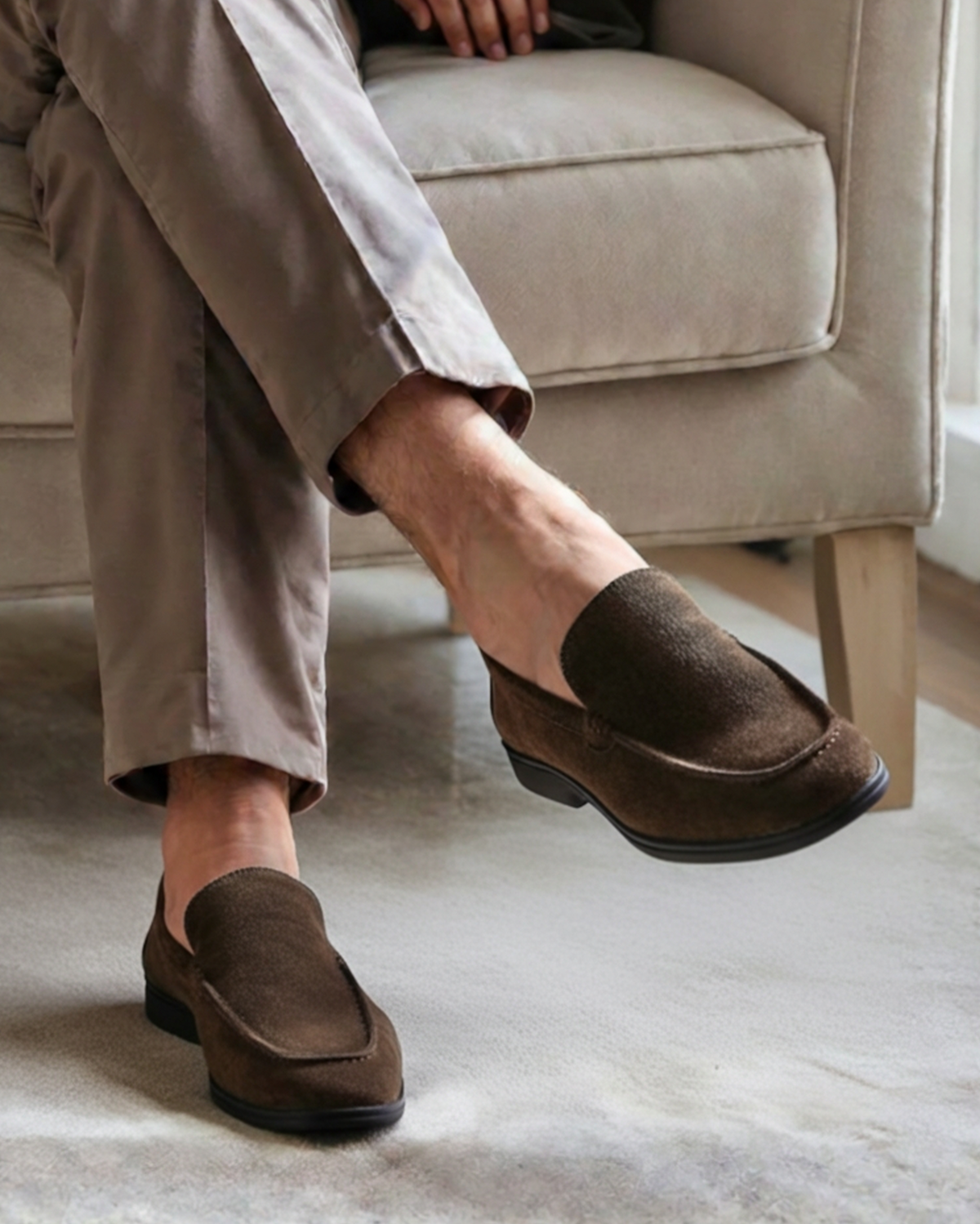 Premium Suede Loafers with Sleek Black Soles