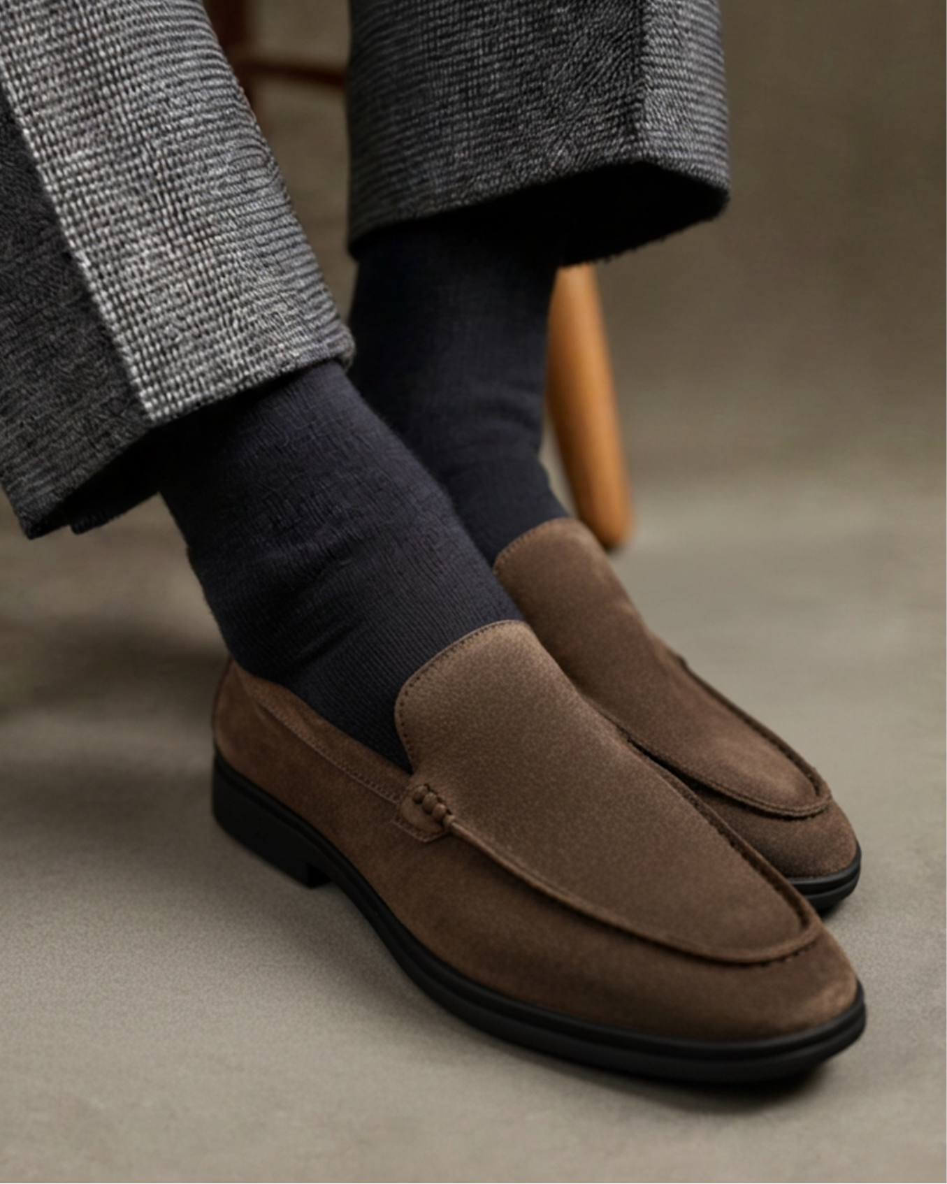 Premium Suede Loafers with Sleek Black Soles